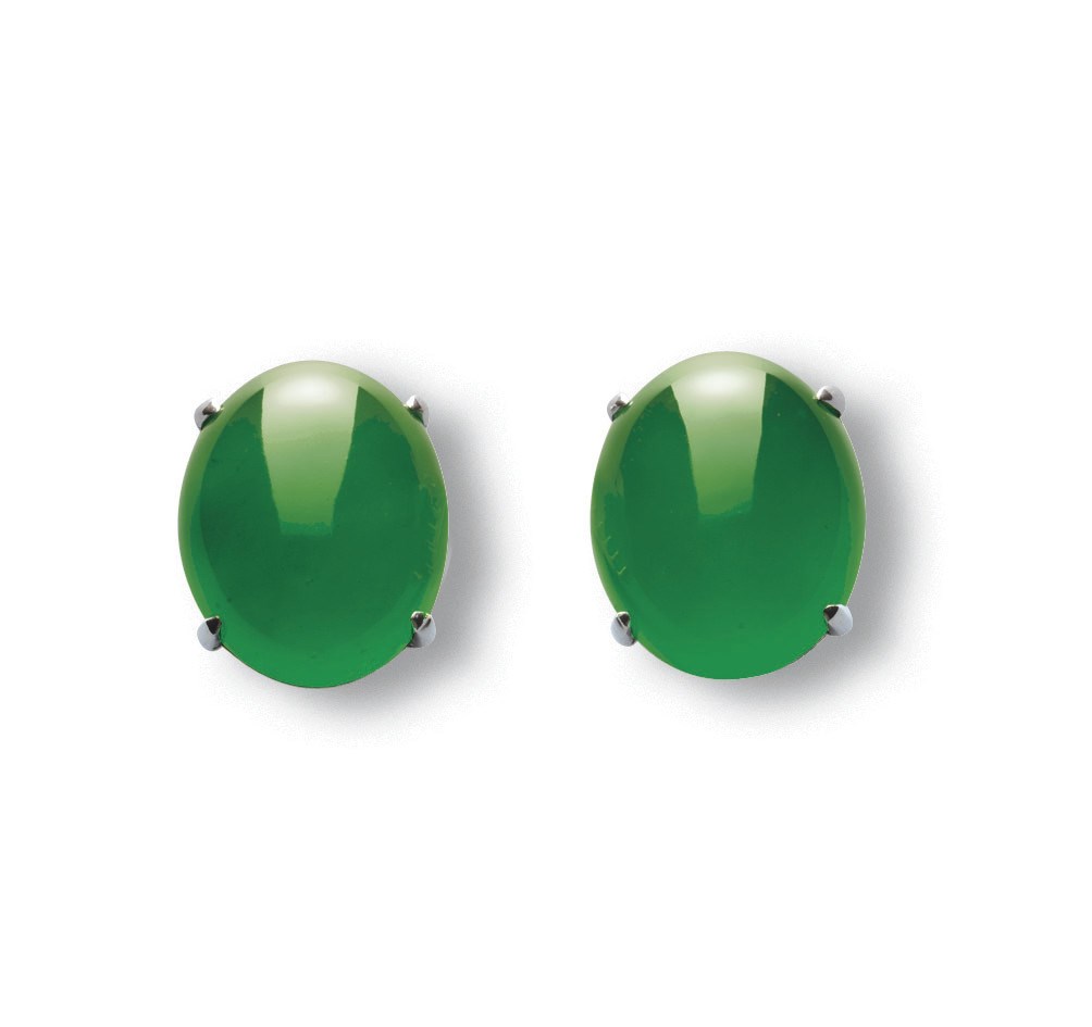 A MAGNIFICENT PAIR OF JADEITE AND DIAMOND EAR STUDS