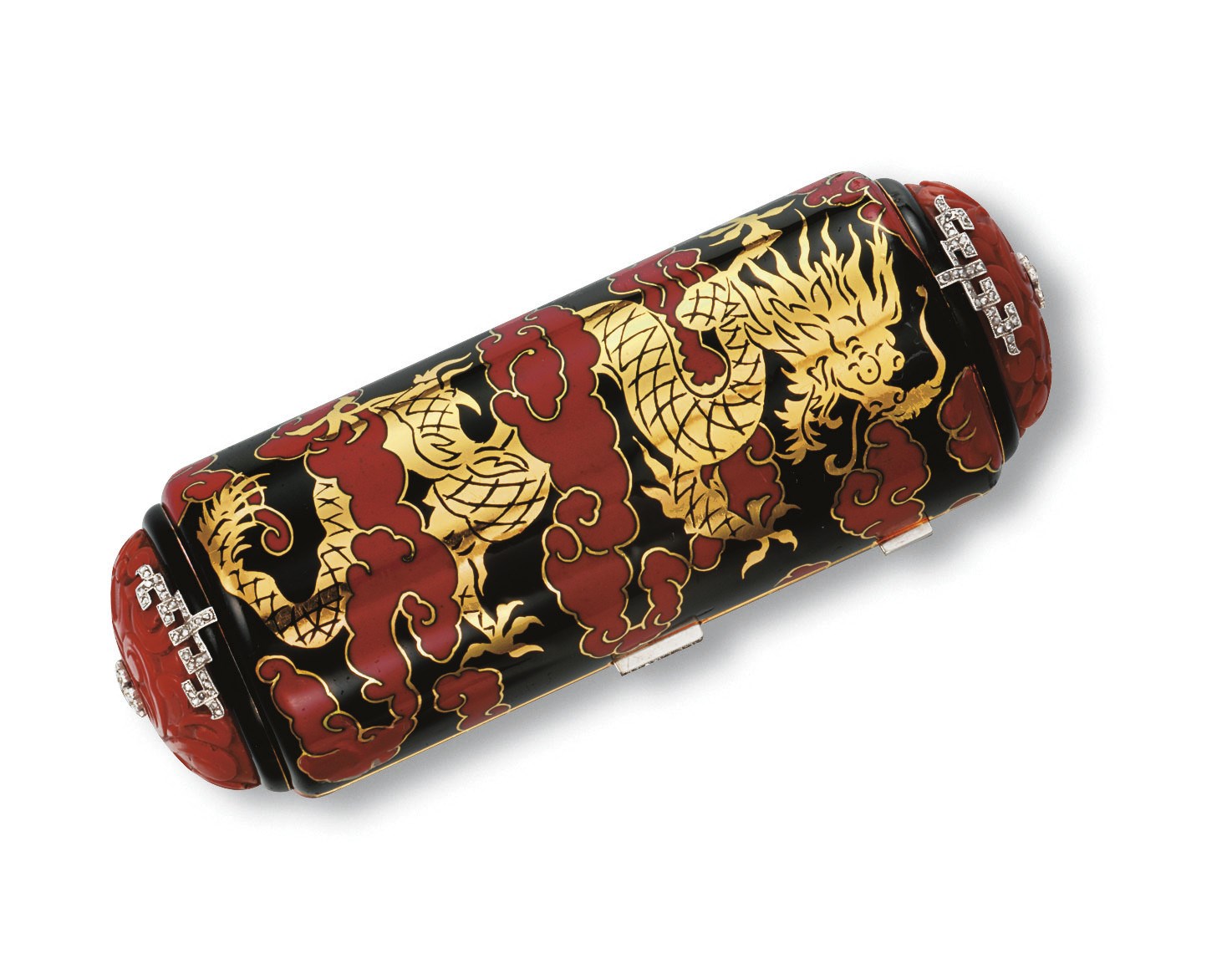 AN ART DECO ENAMEL AND CORAL VANITY CASE, BY VAN CLEEF & ARPELS