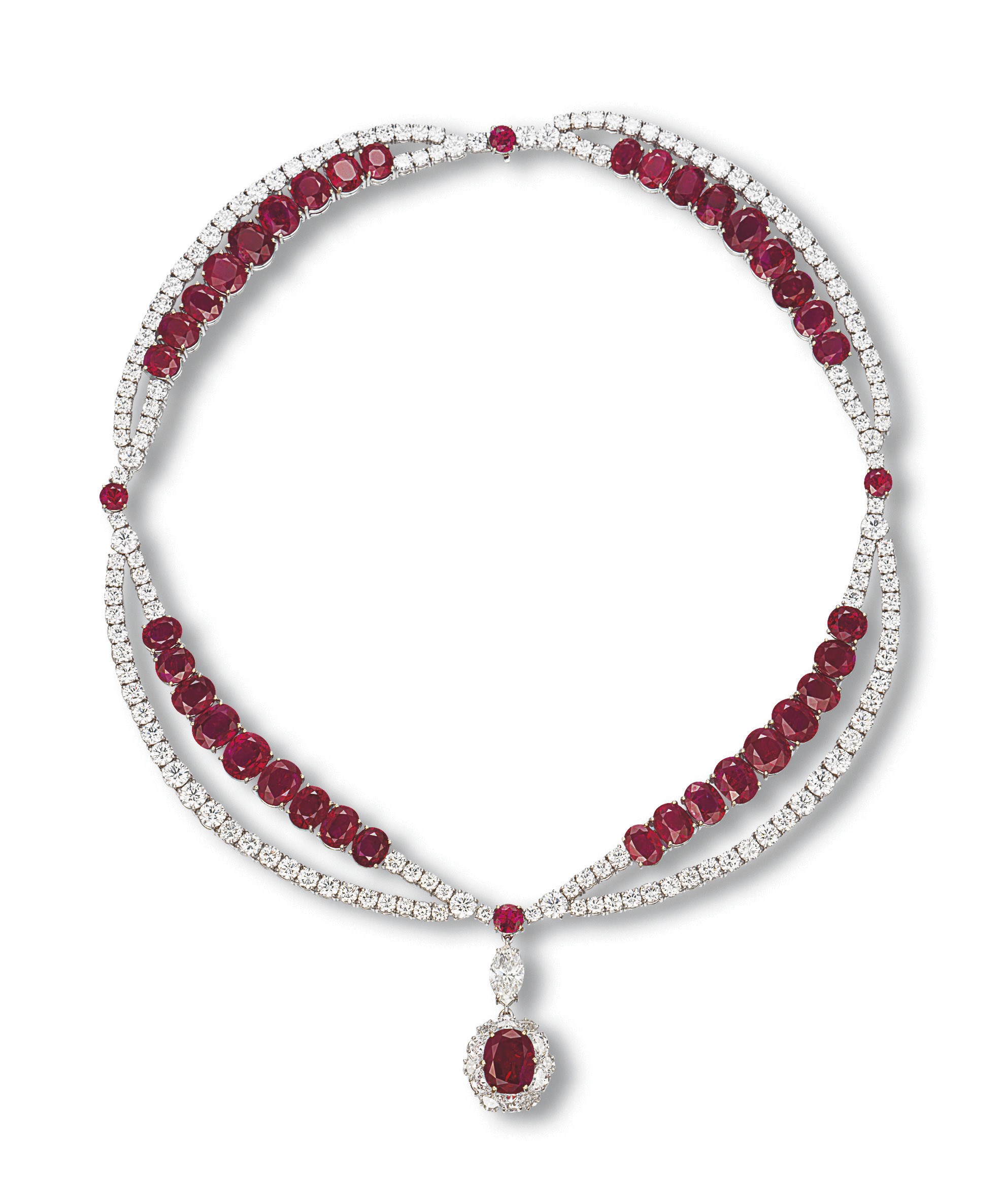 AN IMPORTANT RUBY AND DIAMOND PENDENT NECKLACE