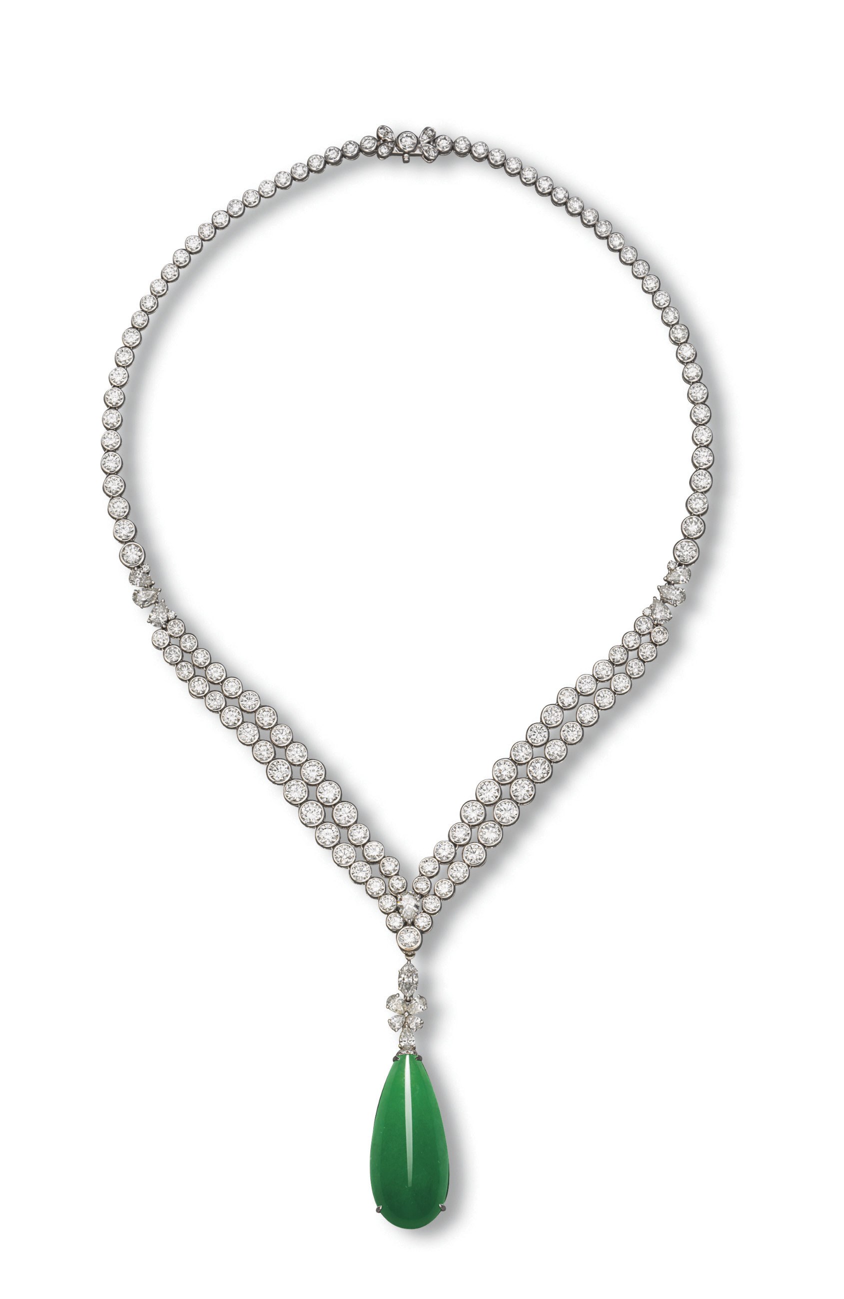 AN ELEGANT JADEITE AND DIAMOND PENDENT NECKLACE