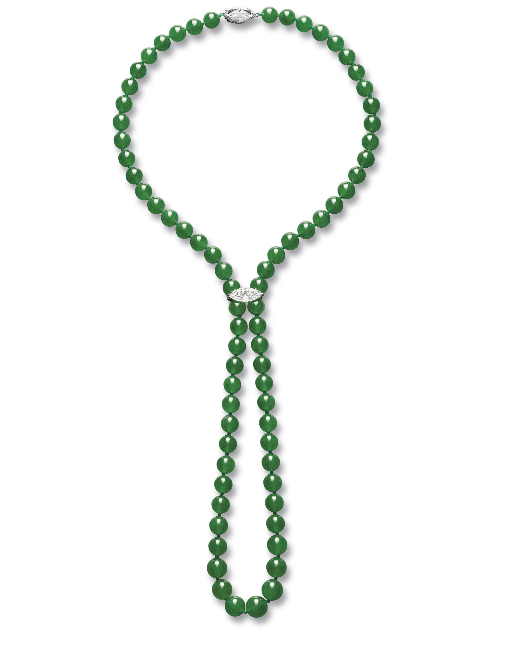 A SUPERB JADEITE BEAD AND DIAMOND NECKLACE