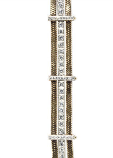 A DIAMOND, GOLD AND PLATINUM BRACELET, BY TIFFANY & CO.