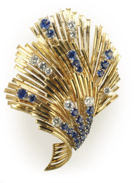A SAPPHIRE, DIAMOND AND 18K GOLD BROOCH, BY TIFFANY & CO.