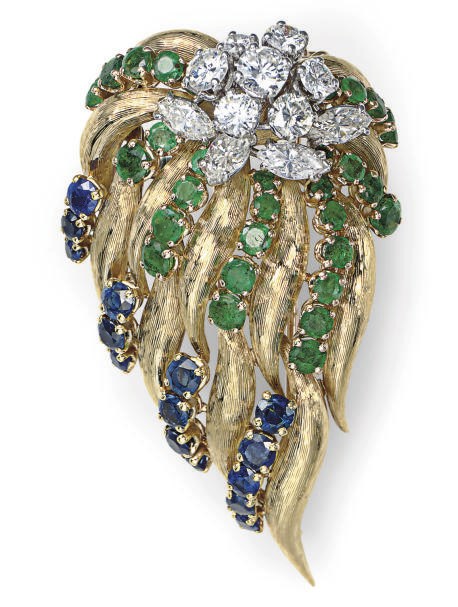 A MULTI-GEM AND 18K GOLD BROOCH, BY MAUBOUSSIN