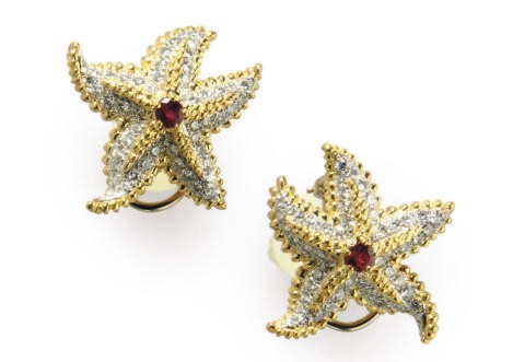 A PAIR OF RUBY, DIAMOND AND GOLD EAR CLIPS