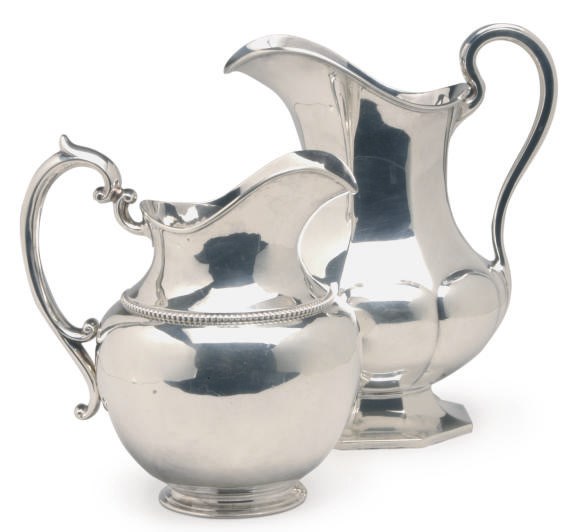 TWO AMERICAN SILVER PITCHERS,