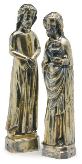 TWO CONTINENTAL GILT-METAL FIGURES OF SAINTS,