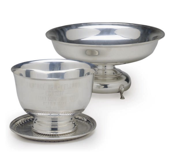 A GROUP OF SILVER AND SILVER-PLATED DISHES,