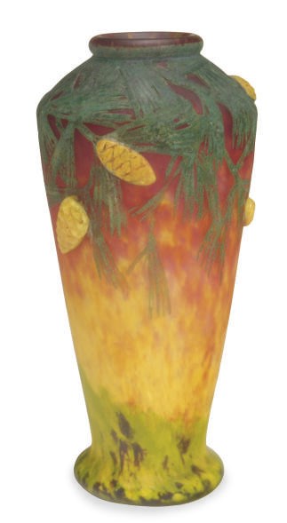 A FRENCH CAMEO GLASS VASE WITH WHEEL-CARVED APPLIED DECORATION,