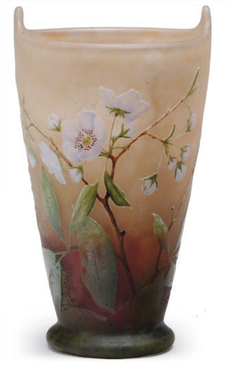 A FRENCH ENAMELED CAMEO GLASS VASE,