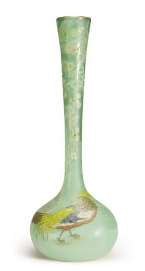 A FRENCH ENAMELED GLASS MONUMENTAL VASE,