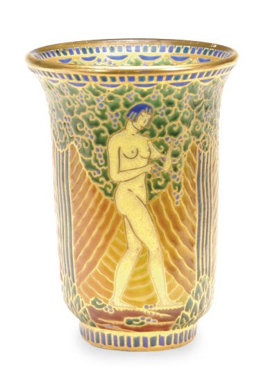 A FRENCH ENAMELED ART GLASS VASE,