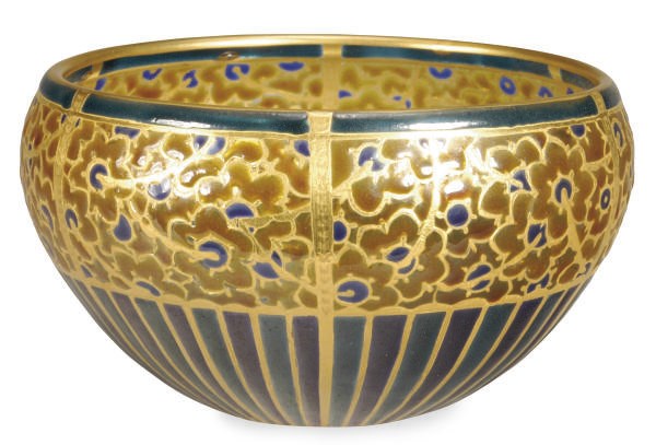 A FRENCH ENAMELED GLASS BOWL,