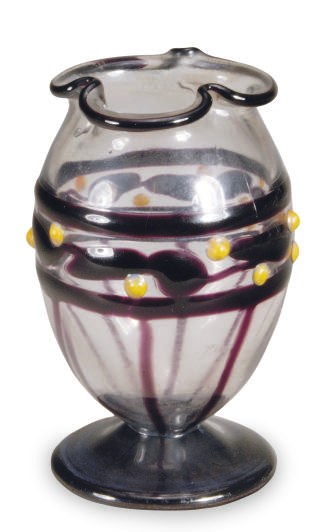 A FRENCH MINIATURE GLASS VASE WITH APPLIED DECORATION,