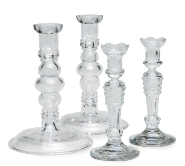 TWO PAIRS OF GLASS CANDLESTICKS,