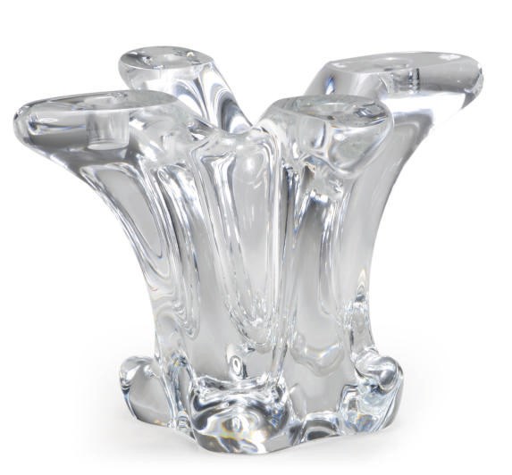 A FRENCH GLASS TREE-FORM FOUR LIGHT CANDELABRUM,