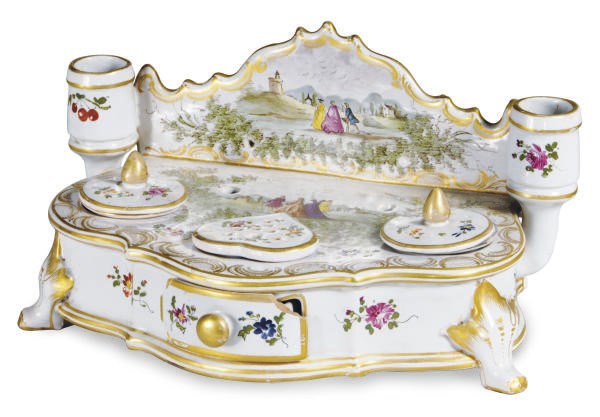 A FRENCH FAIENCE INKSTAND,