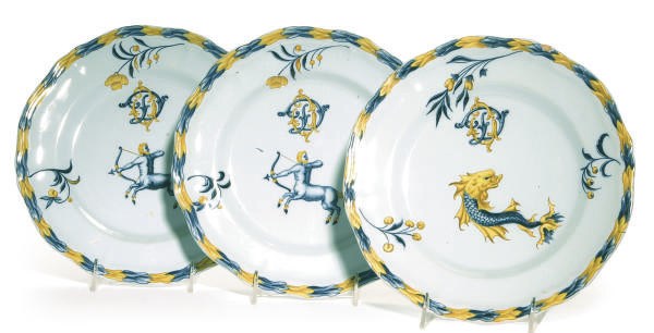 SEVEN FRENCH ZODIAC FAIENCE PLATES,