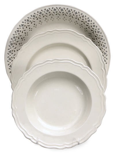 AN EXTENSIVE ASSEMBLED ENGLISH CREAMWARE PART SERVICE AND AN ASSEMBLED MILK GLASS PART SERVICE,