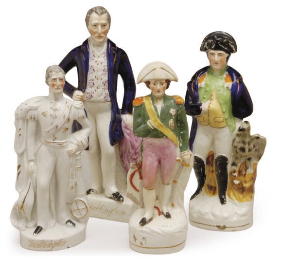 A GROUP OF FOUR STAFFORDSHIRE FIGURES,