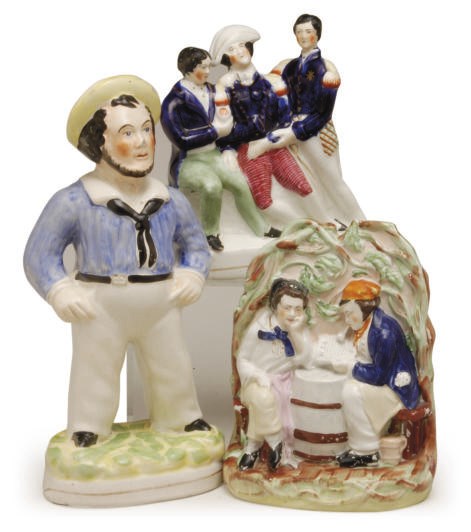 THREE STAFFORDSHIRE FIGURE GROUPS OF SAILORS,