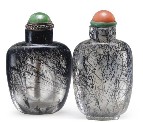 TWO CHINESE HAIR CRYSTAL SNUFF BOTTLES,**