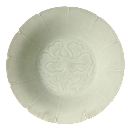 A QINGBAI-STYLE CELADON-GLAZED LOTUS-FORM DISH,