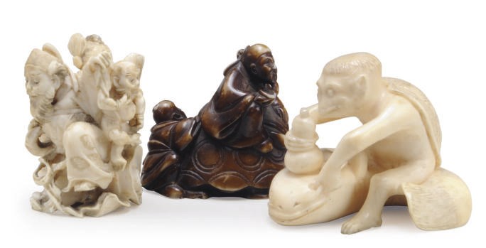 TWO JAPANESE IVORY CARVED NETSUKE,**