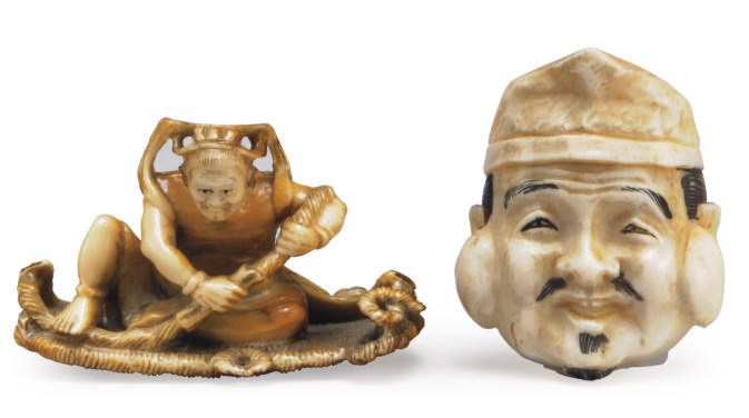 TWO JAPANESE IVORY CARVED NETSUKE,**