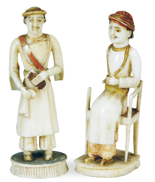 TWO IVORY EUROPEAN SUBJECT CHESS FIGURES,**