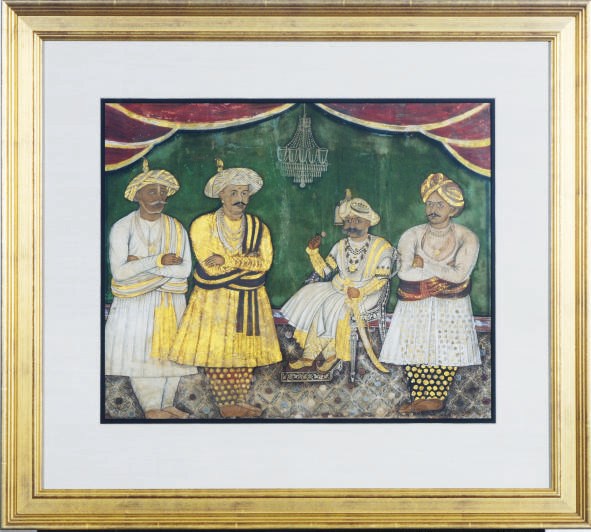 PORTRAIT OF A SEATED MAHARAJA WITH HIS COURTIERS,