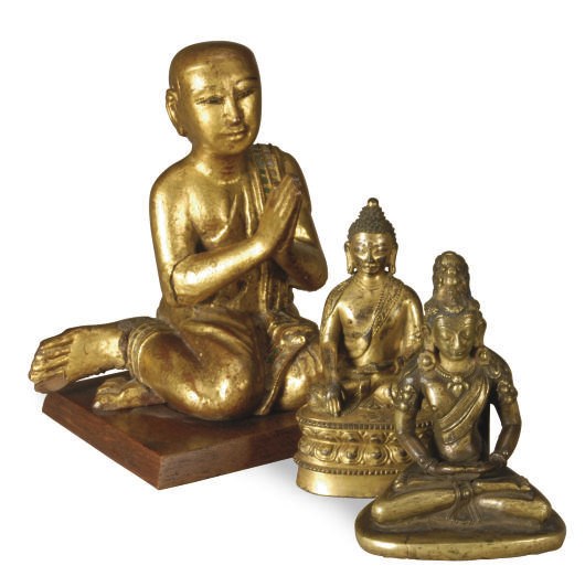 A GILT-BRONZE TIBETAN FIGURE OF BUDDHA AND A GILT-BRONZE TIBETO-CHINESE BUDDHA,