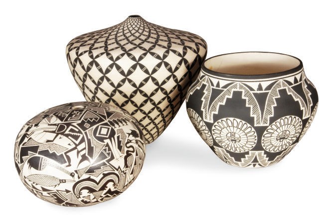 THREE ACOMA POTTERY VASES,