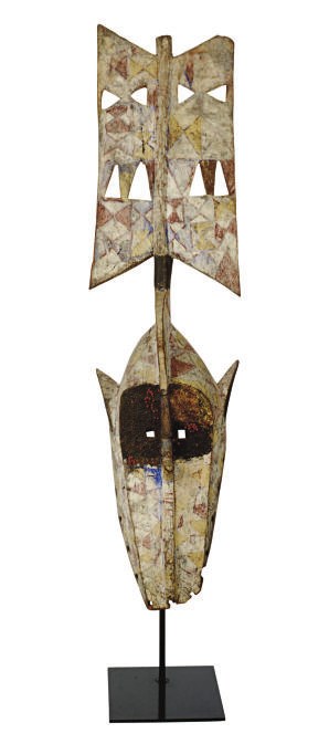 A BOBO-DIOULASSO CARVED AND POLYCHROME PAINTED WOOD DANCE MASK,