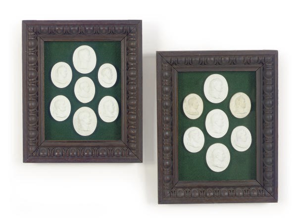 FIVE FRAMED GROUPS OF PLASTER INTAGLIOS,