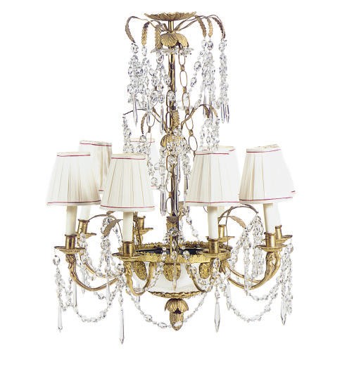 A GILT AND SILVERED-METAL, CUT-GLASS EIGHT-LIGHT CHANDELIER,