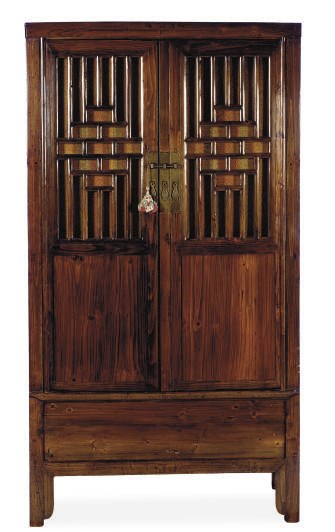 A METAL-MOUNTED SOFTWOOD CABINET,