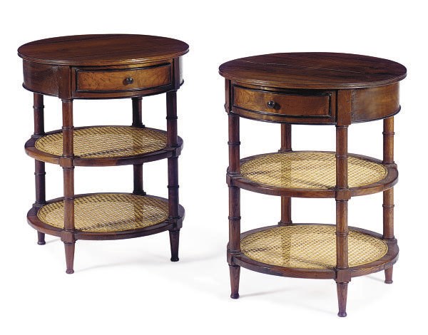 A PAIR OF ROSEWOOD AND CANED SIDE TABLES**,
