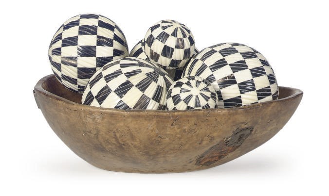 SIX BONE AND STAINED BONE SPHERES,
