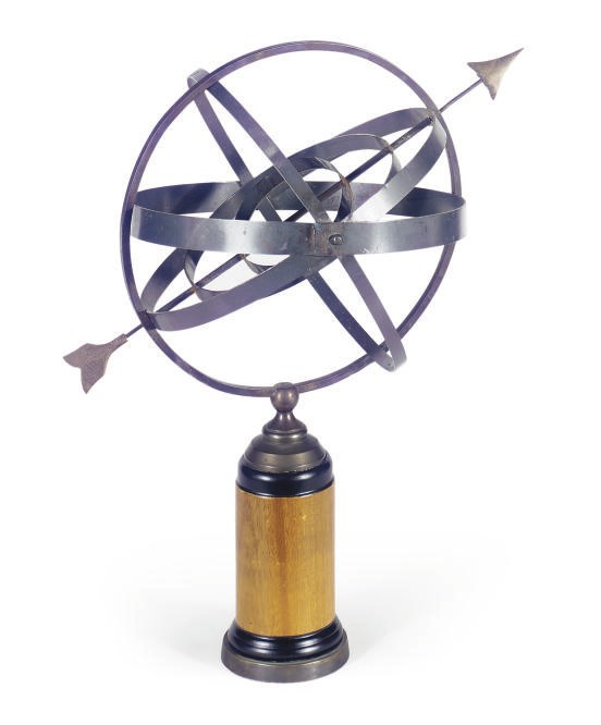 A PATINATED METAL ARMILLARY SPHERE,