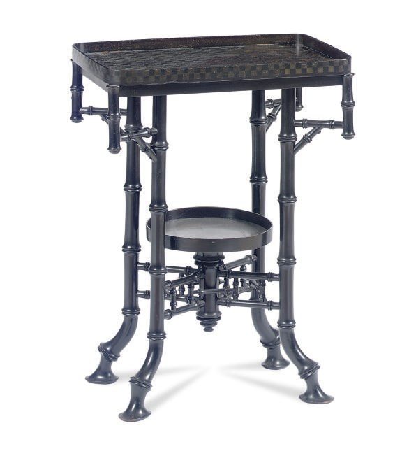 A VICTORIAN BLACK AND GILT-JAPANNED SIDE TABLE,