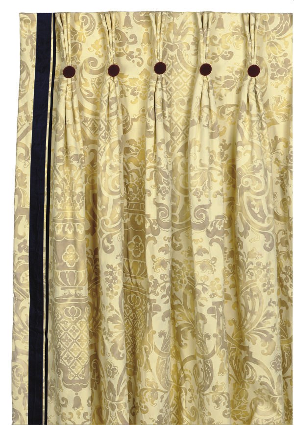 TWO FORTUNY YELLOW AND GOLD CURTAIN PANELS,