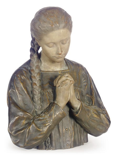 A FRENCH GLAZED CERAMIC BUST,