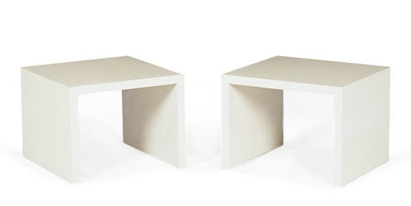 A PAIR OF PAINTED SQUARE-FORM LOW SIDE TABLES,