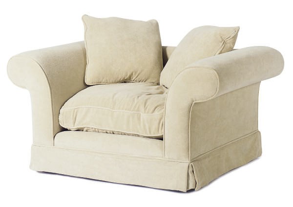 A PAIR OF WHITE CANVAS COVERED OVER-SIZED CLUB CHAIRS,