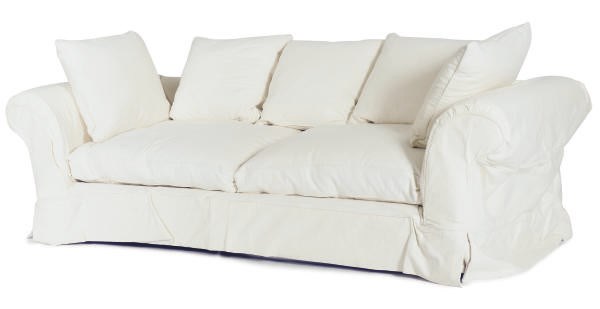 A WHITE CANVAS UPHOLSTERED SOFA,