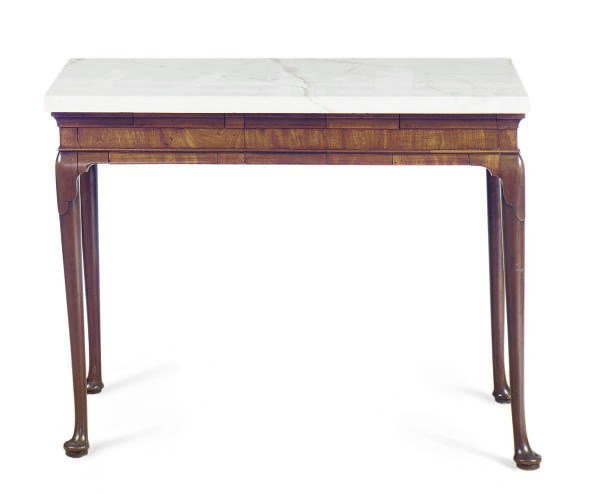 A GEORGE II MAHOGANY AND MARBLE-TOP SIDE TABLE,