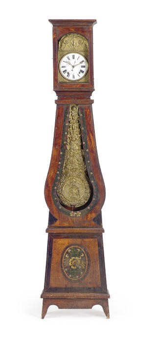 A NORTH EUROPEAN PAINT-DECORATED PINE TALLCASE CLOCK,