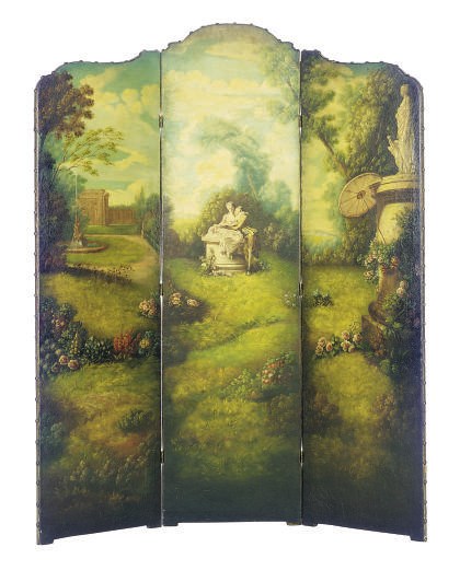 A PAINTED FOUR-PANEL FLOOR SCREEN,