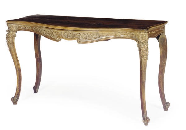A WALNUT SERPENTINE SIDE TABLE,